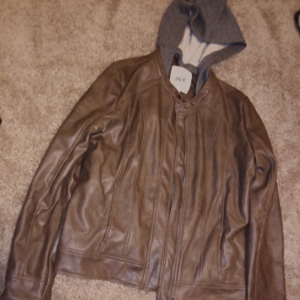 Faux leather hoodied jacket
